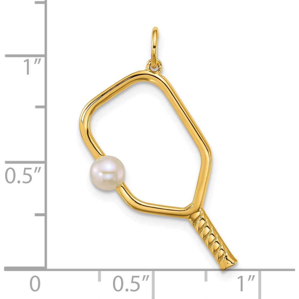 14K Yellow Gold Polished Freshwater Cultured Pearl Pickleball Paddle Pendant by Oro Pregiato