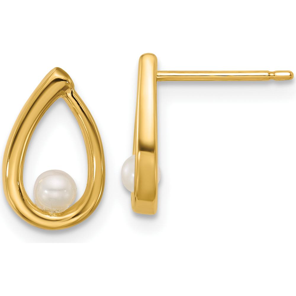 14K Yellow Gold Polished Freshwater Cultured Pearl Teardrop Post Earrings - 0.50 Carat Total Pearl Weight by 0