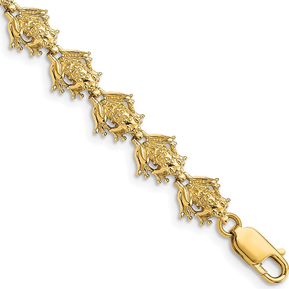 14K Yellow Gold Polished Frog Fancy Chain Bracelet - 7.25" by Oro Pregiato