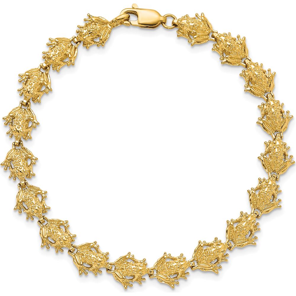 14K Yellow Gold Polished Frog Fancy Chain Bracelet - 7.25" by Oro Pregiato