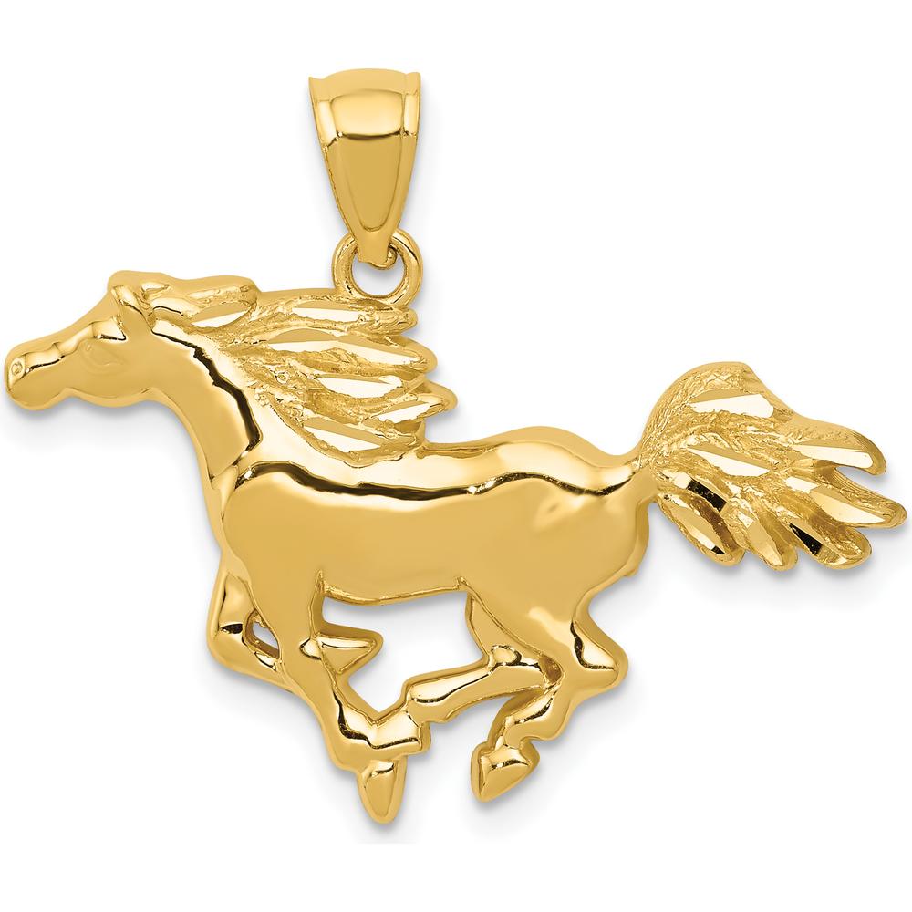 14K Yellow Gold Polished Galloping Horse Pendant - 24mm Length, 29mm Width by Oro Pregiato