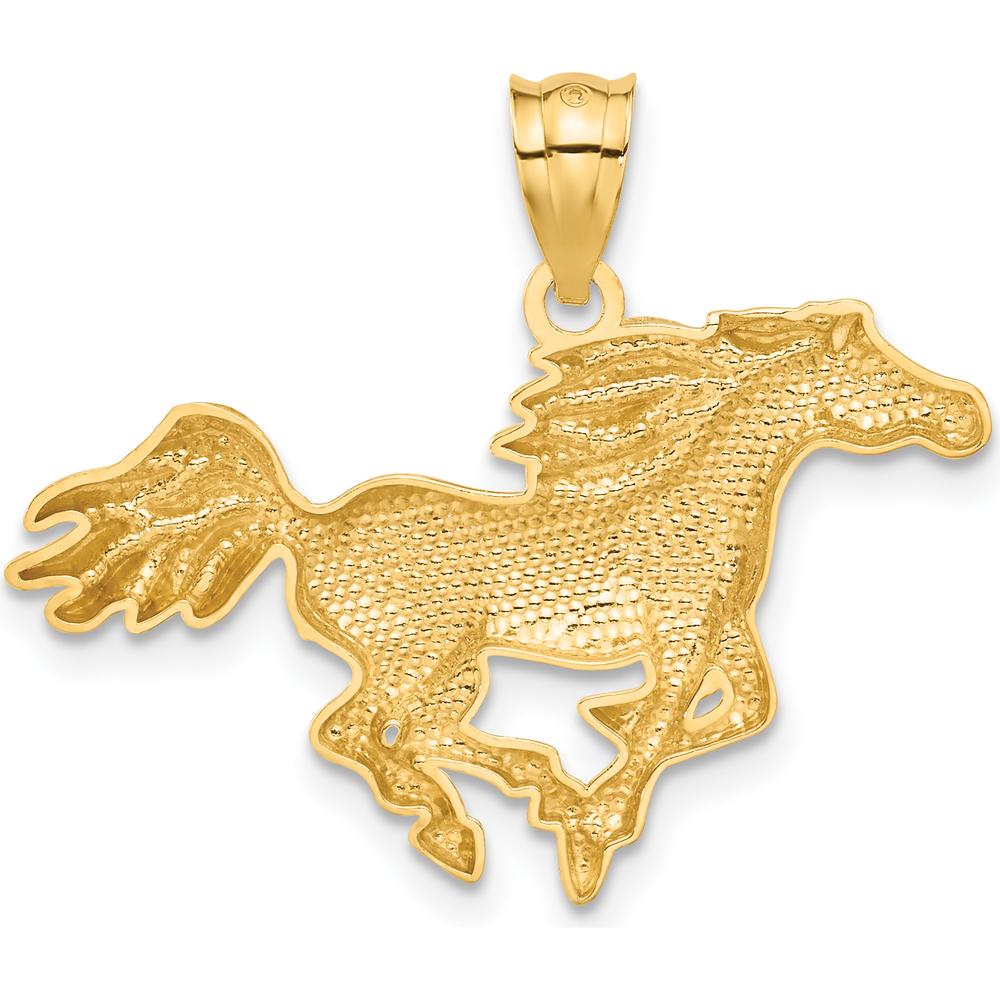 14K Yellow Gold Polished Galloping Horse Pendant - 24mm Length, 29mm Width by Oro Pregiato