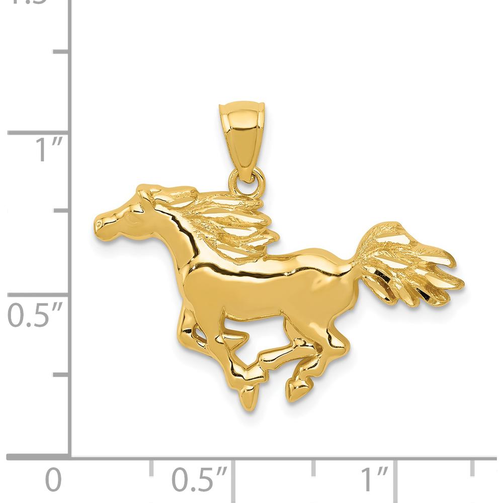 14K Yellow Gold Polished Galloping Horse Pendant - 24mm Length, 29mm Width by Oro Pregiato
