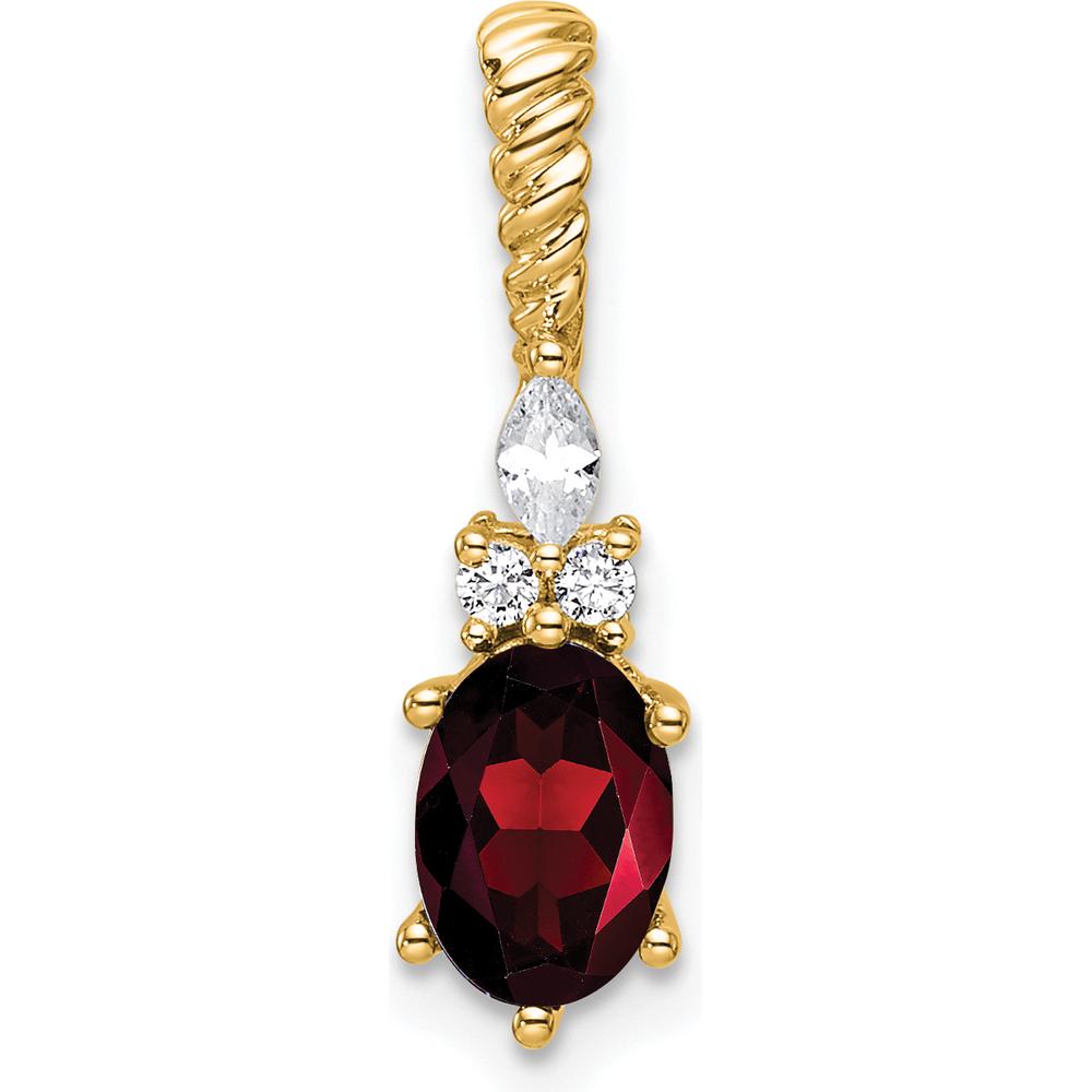 14K Yellow Gold Polished Garnet and Diamond Pendant with Marquise and Round Diamonds - 1.25 Carat Total Gemstone Weight by Oro Pregiato