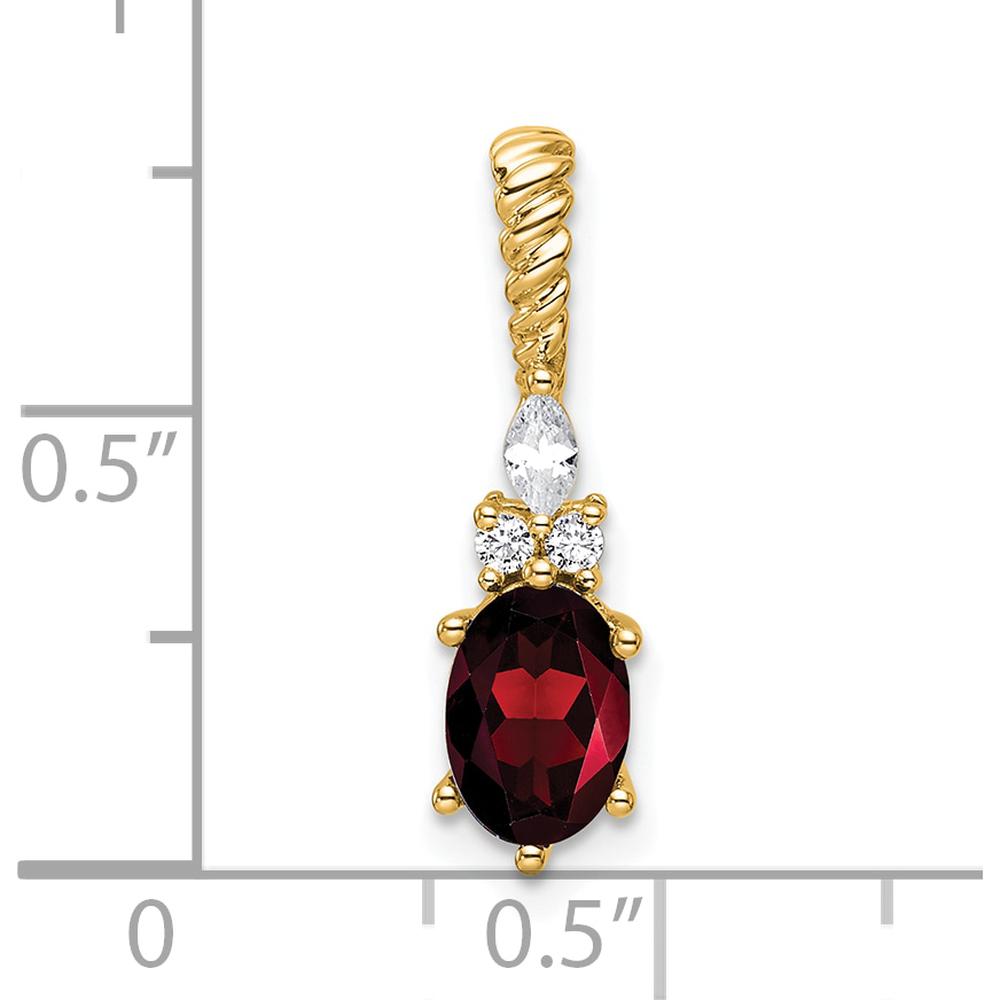 14K Yellow Gold Polished Garnet and Diamond Pendant with Marquise and Round Diamonds - 1.25 Carat Total Gemstone Weight by Oro Pregiato