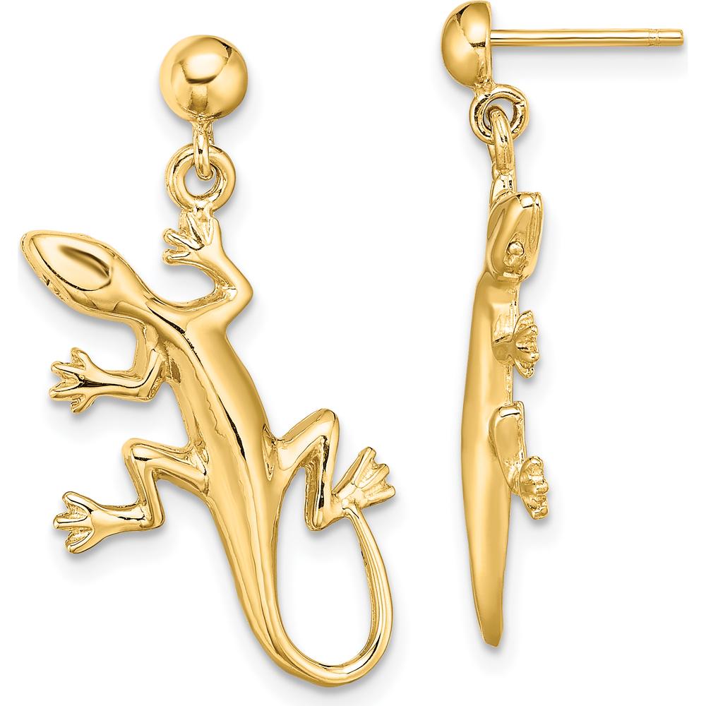 14K Yellow Gold Polished Gecko Dangle Earrings by 0