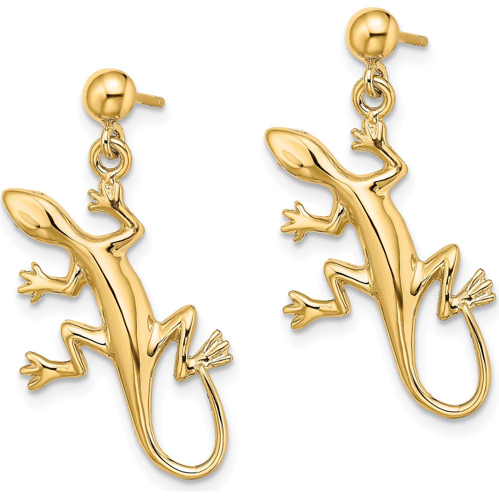 14K Yellow Gold Polished Gecko Dangle Earrings by 0