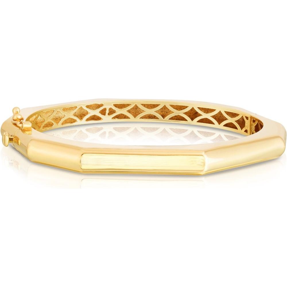 14K Yellow Gold Polished Geometric Edge 7" Bangle with Box Clasp by Orozza Fine Jewelry