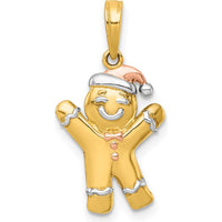 14K Yellow Gold Polished Gingerbread Man Pendant with Rose Plating and Rhodium Accent by Oro Pregiato