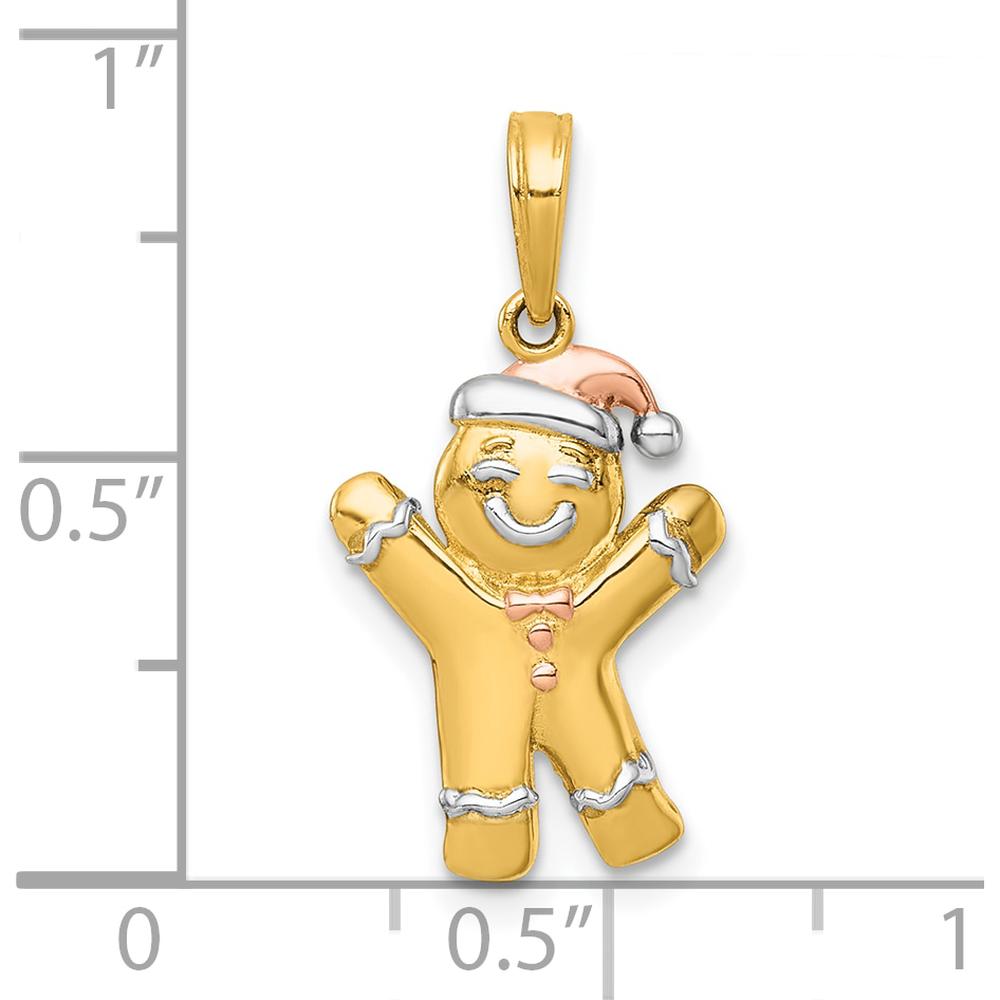 14K Yellow Gold Polished Gingerbread Man Pendant with Rose Plating and Rhodium Accent by Oro Pregiato