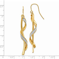 14K Yellow Gold Polished Glitter Infused Spiral Dangle Earrings 60mm Length by 0