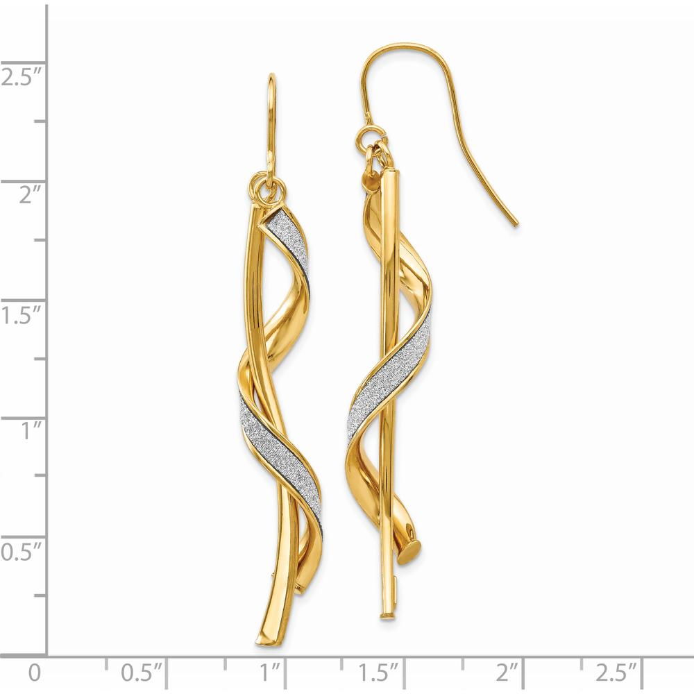 14K Yellow Gold Polished Glitter Infused Spiral Dangle Earrings 60mm Length by 0