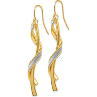 14K Yellow Gold Polished Glitter Infused Spiral Dangle Earrings 60mm Length by 0