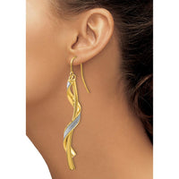14K Yellow Gold Polished Glitter Infused Spiral Dangle Earrings 60mm Length by 0