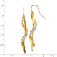 14K Yellow Gold Polished Glitter Infused Spiral Dangle Earrings 60mm Length by 0