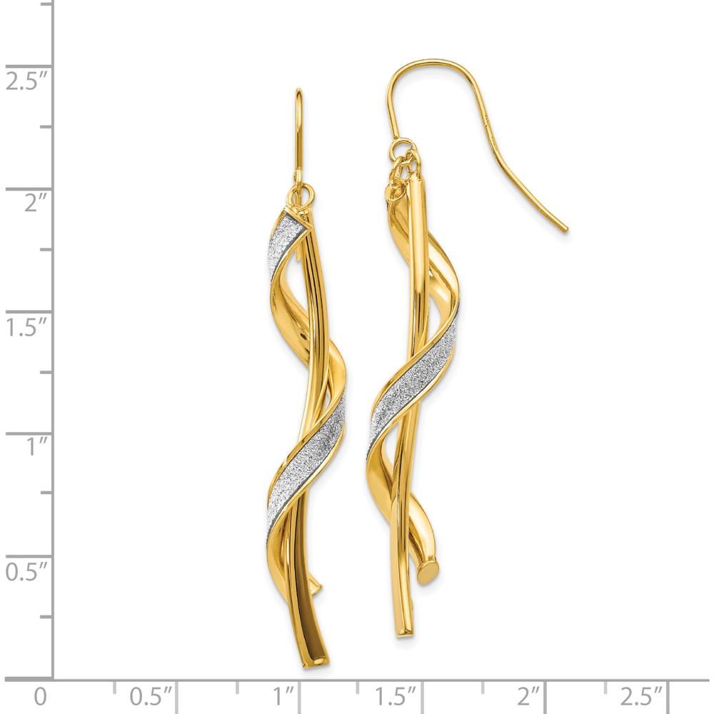 14K Yellow Gold Polished Glitter Infused Spiral Dangle Earrings 60mm Length by 0