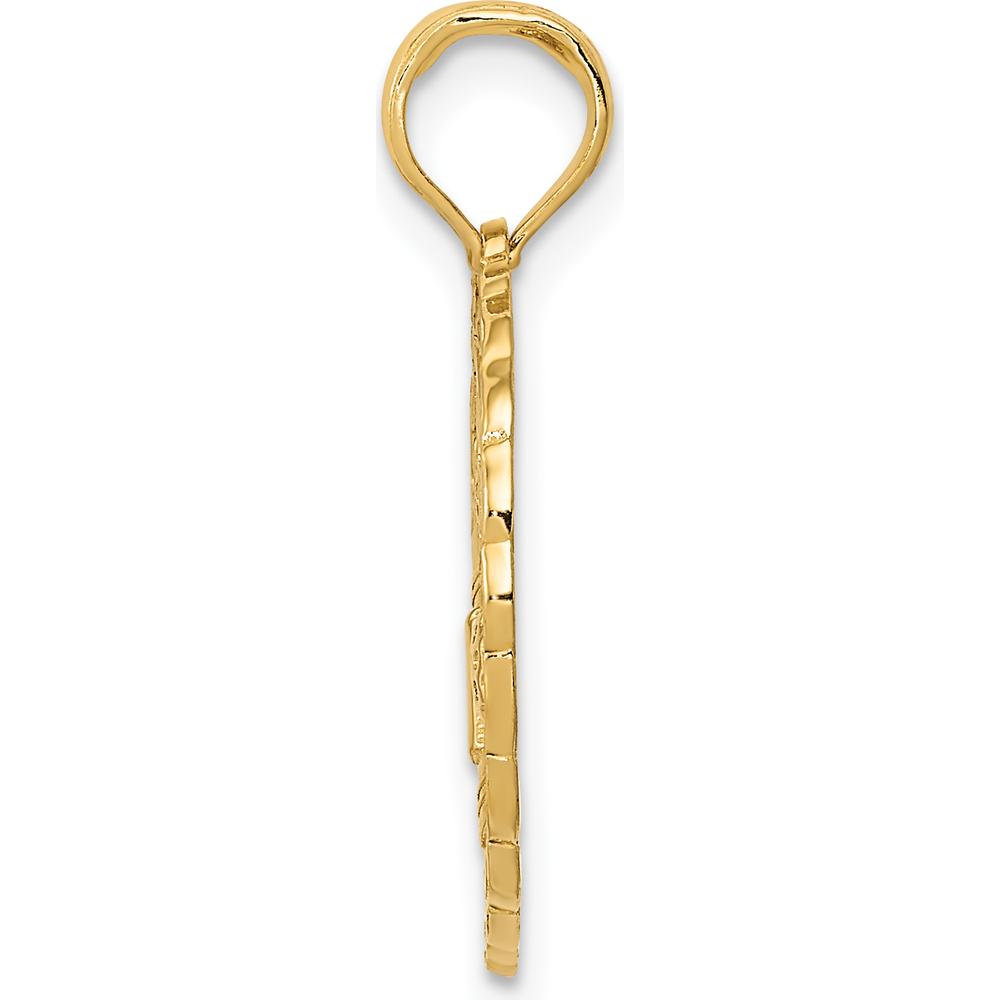 14K Yellow Gold Polished Golf Theme Circle Pendant with Textured Wreath Design by Oro Pregiato