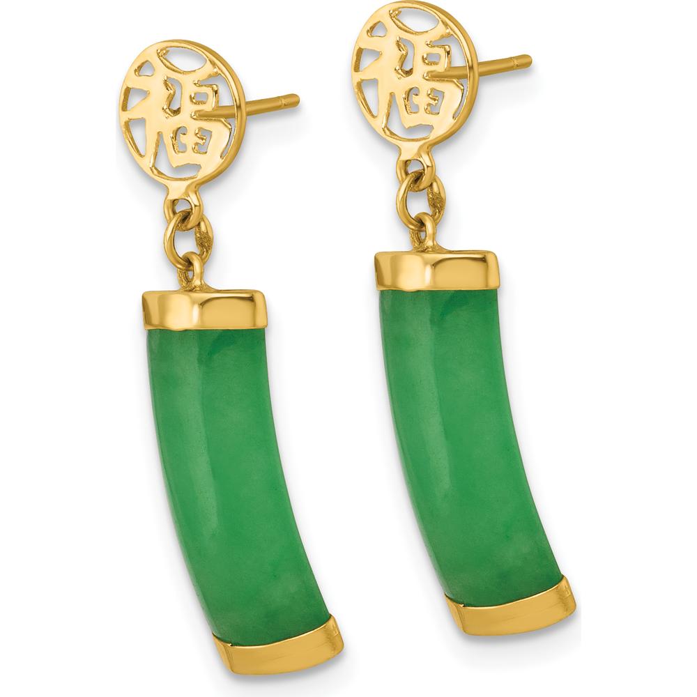 14K Yellow Gold Polished Good Luck Symbol Green Jade Drop Dangle Earrings by Oro Pregiato