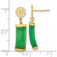 14K Yellow Gold Polished Good Luck Symbol Green Jade Drop Dangle Earrings by Oro Pregiato