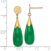 14K Yellow Gold Polished Good Luck Symbol Teardrop Jade Dangle Earrings - 1.0 Carat Total Jade Weight by Oro Pregiato