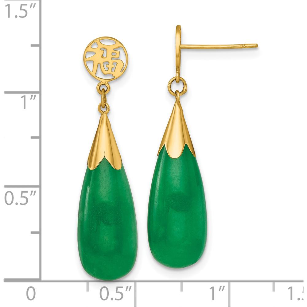 14K Yellow Gold Polished Good Luck Symbol Teardrop Jade Dangle Earrings - 1.0 Carat Total Jade Weight by Oro Pregiato