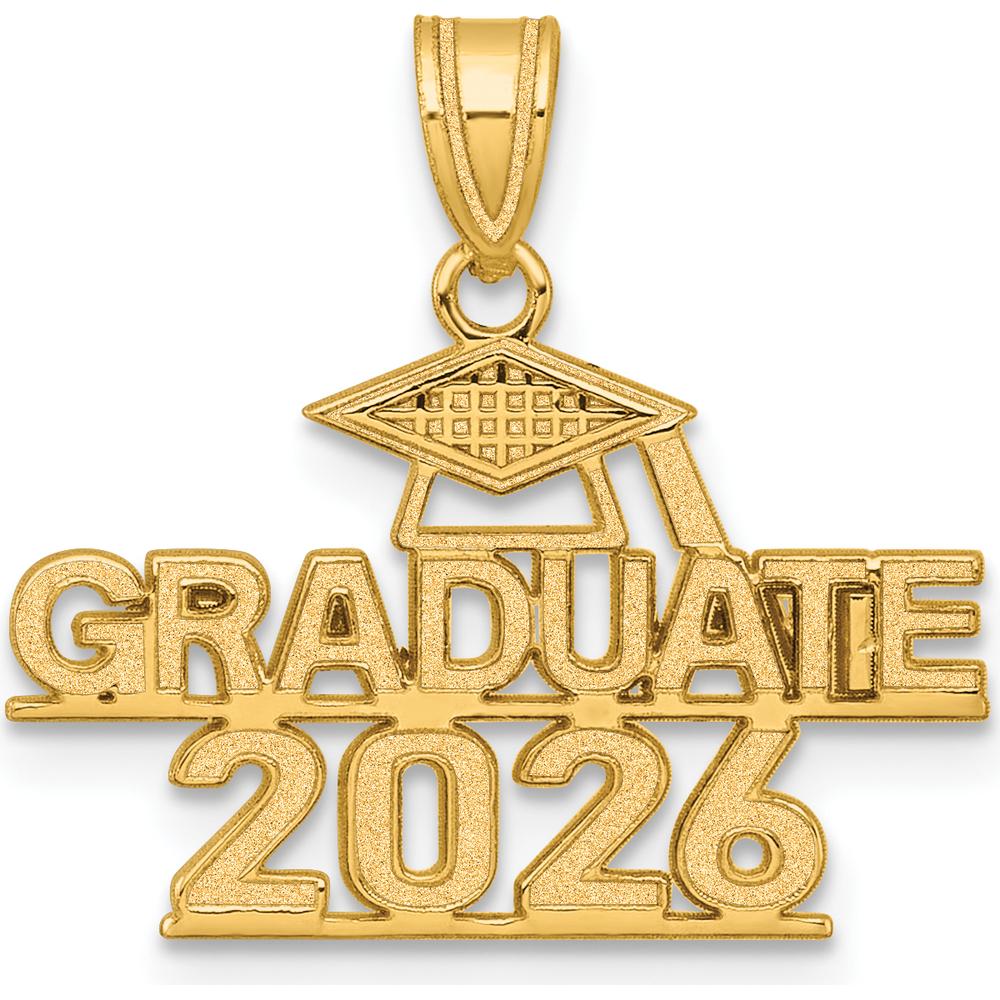 14K Yellow Gold Polished Graduate 2026 Charm with Graduation Cap Detail by Oro Pregiato