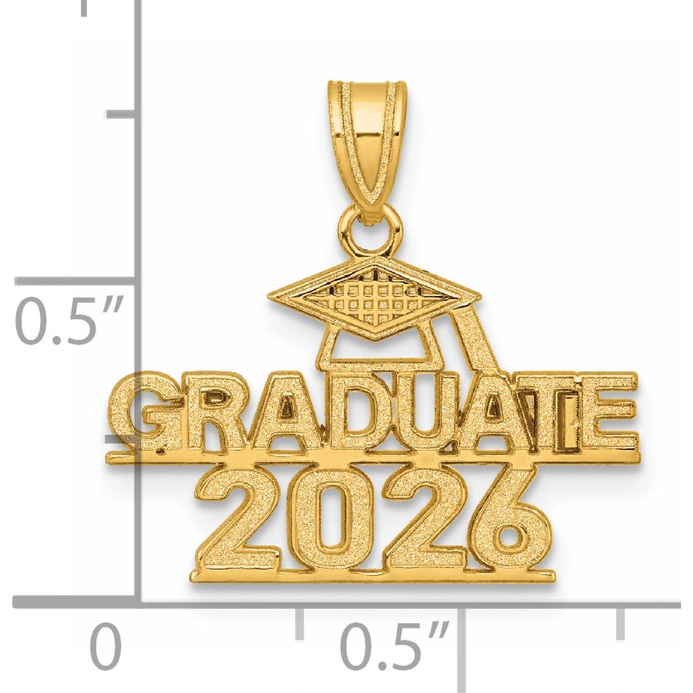14K Yellow Gold Polished Graduate 2026 Charm with Graduation Cap Detail by Oro Pregiato