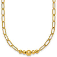 14K Yellow Gold Polished Graduated Beads Paperclip Link Necklace - 18" Length by 0