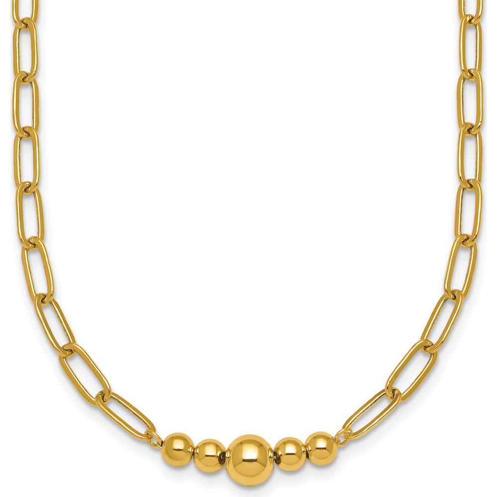 14K Yellow Gold Polished Graduated Beads Paperclip Link Necklace - 18" Length by 0