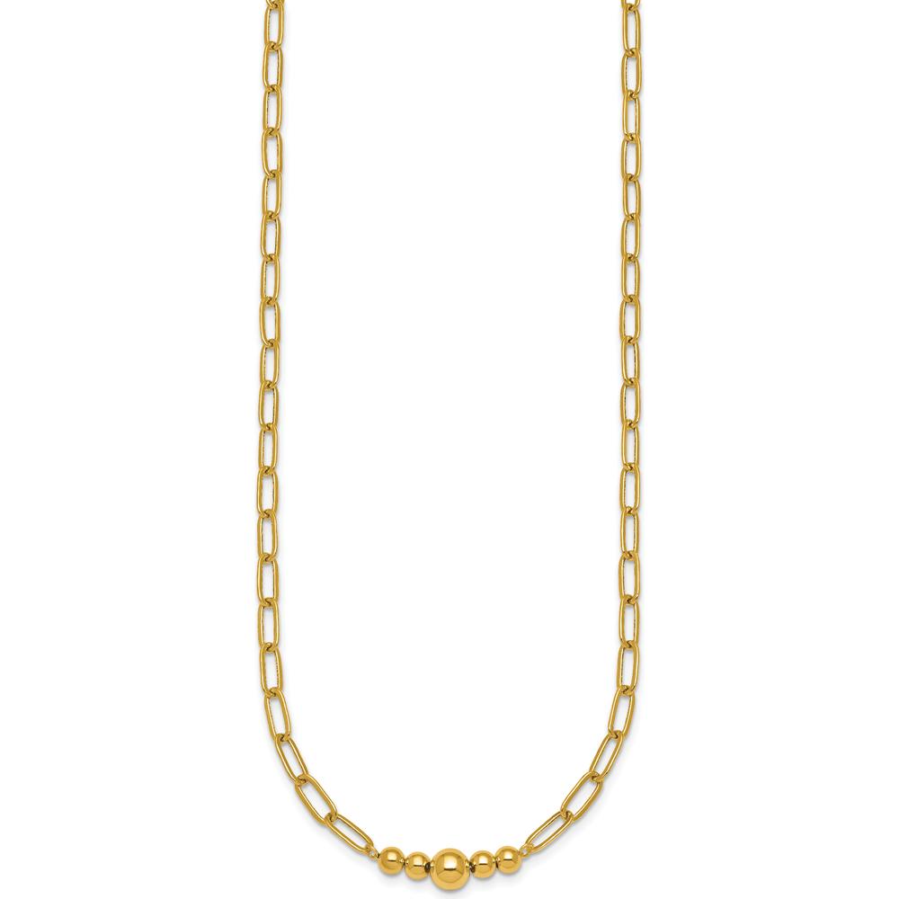 14K Yellow Gold Polished Graduated Beads Paperclip Link Necklace - 18" Length by 0