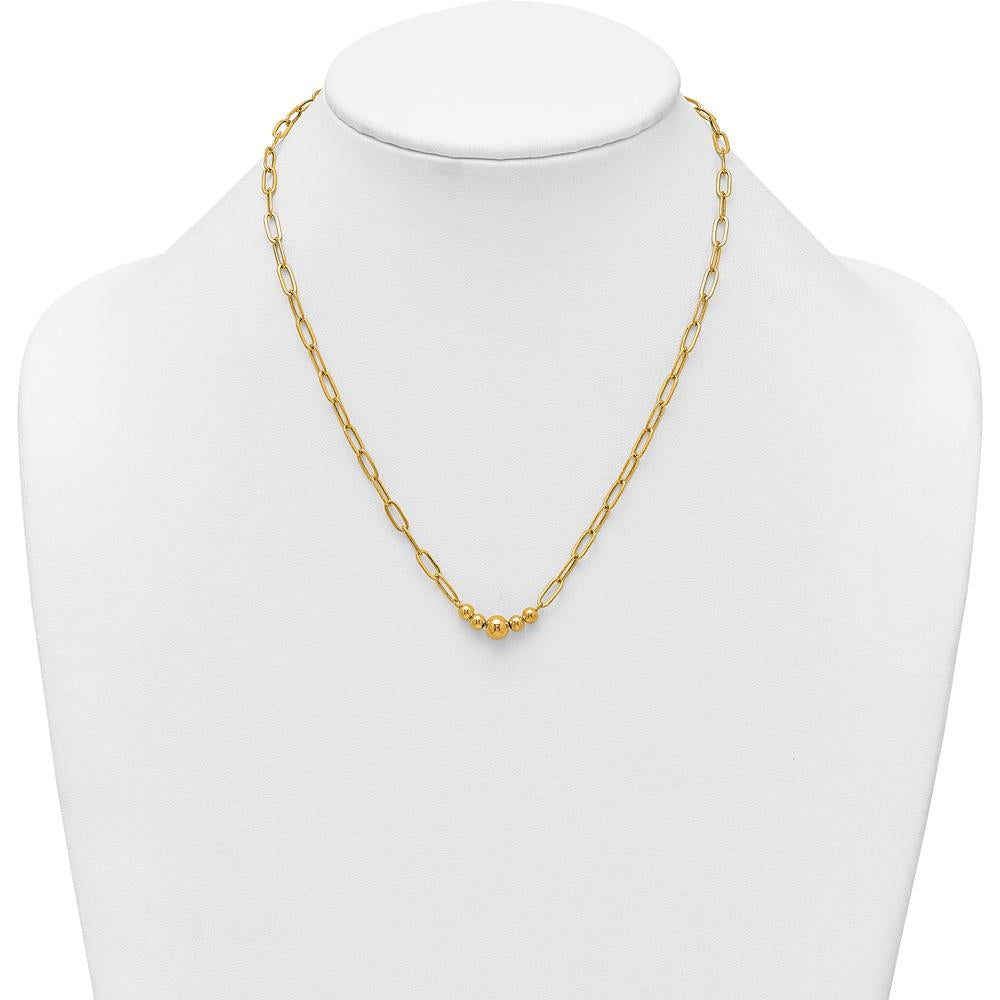 14K Yellow Gold Polished Graduated Beads Paperclip Link Necklace - 18" Length by 0