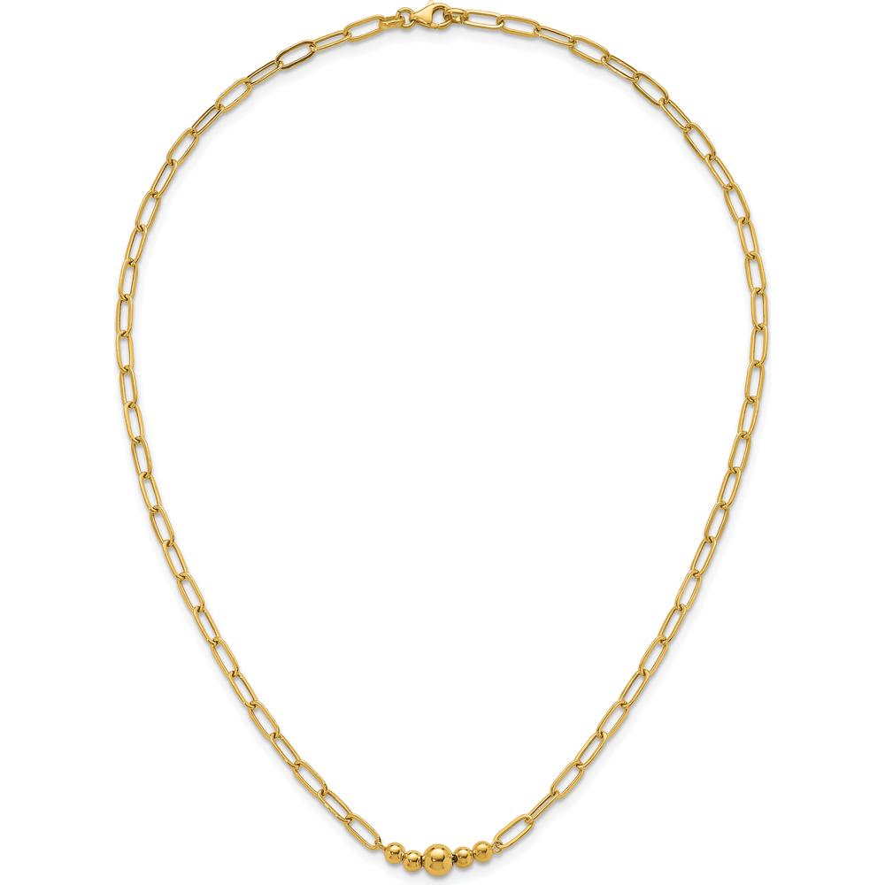 14K Yellow Gold Polished Graduated Beads Paperclip Link Necklace - 18" Length by 0