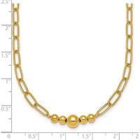 14K Yellow Gold Polished Graduated Beads Paperclip Link Necklace - 18" Length by 0