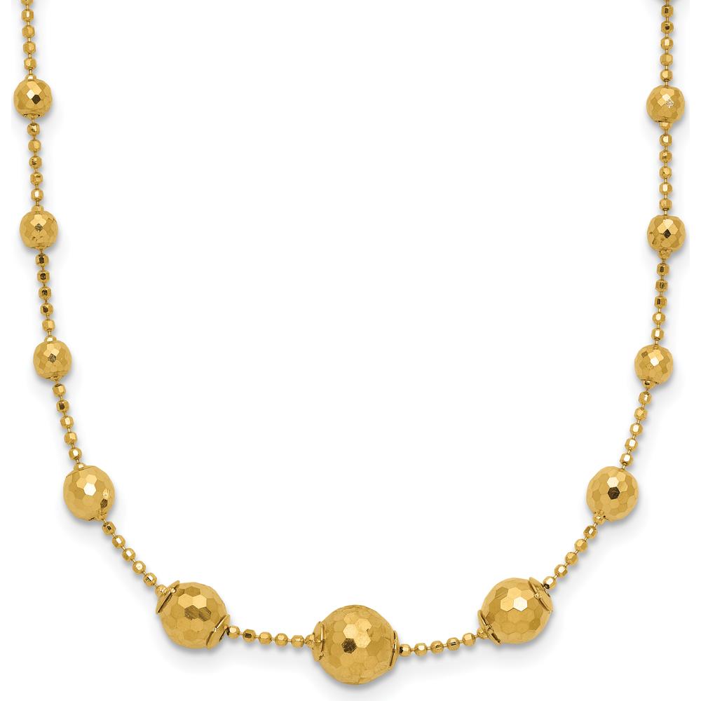 14K Yellow Gold Polished Graduated Facet Beads Necklace - 17" Length by 0