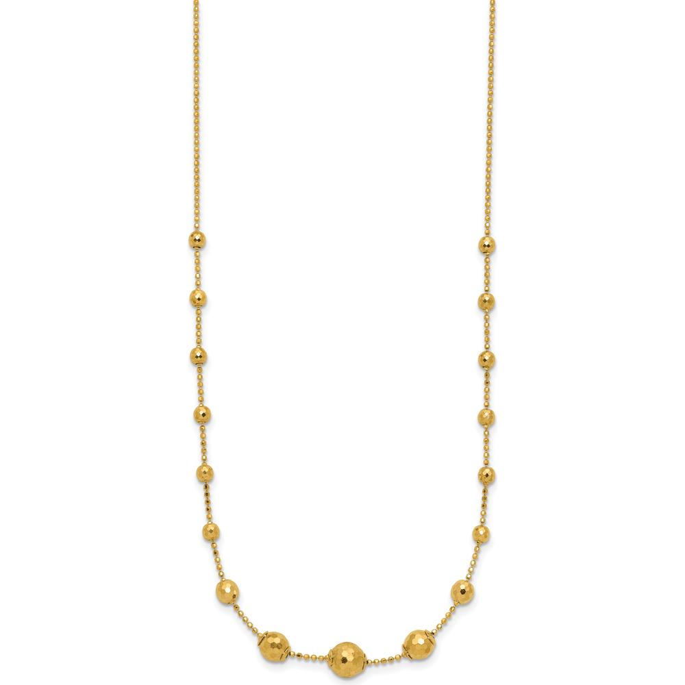 14K Yellow Gold Polished Graduated Facet Beads Necklace - 17" Length by 0