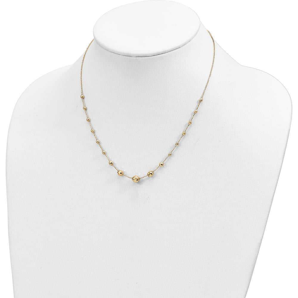 14K Yellow Gold Polished Graduated Facet Beads Necklace - 17" Length by 0