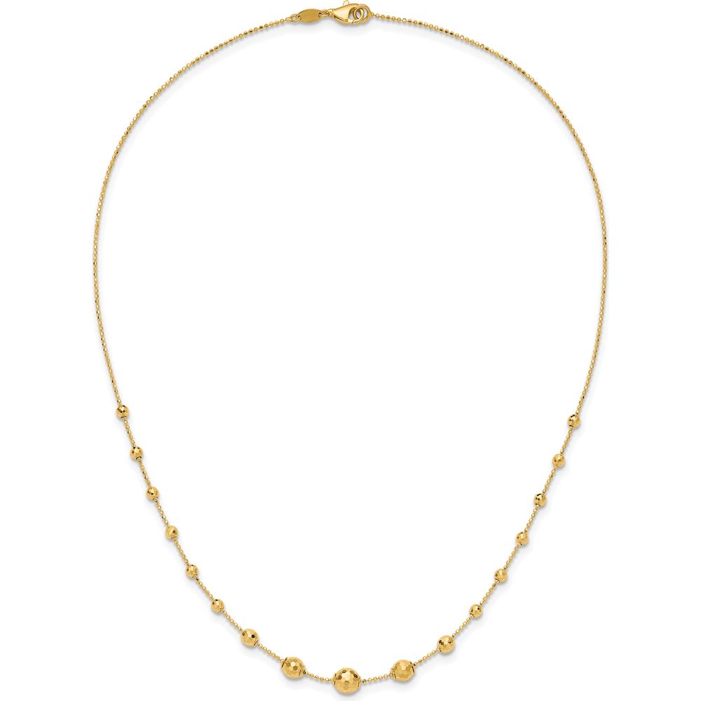 14K Yellow Gold Polished Graduated Facet Beads Necklace - 17" Length by 0