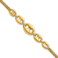 14K Yellow Gold Polished Graduated Puffed Mariner and Curb Link 7" Bracelet by 0