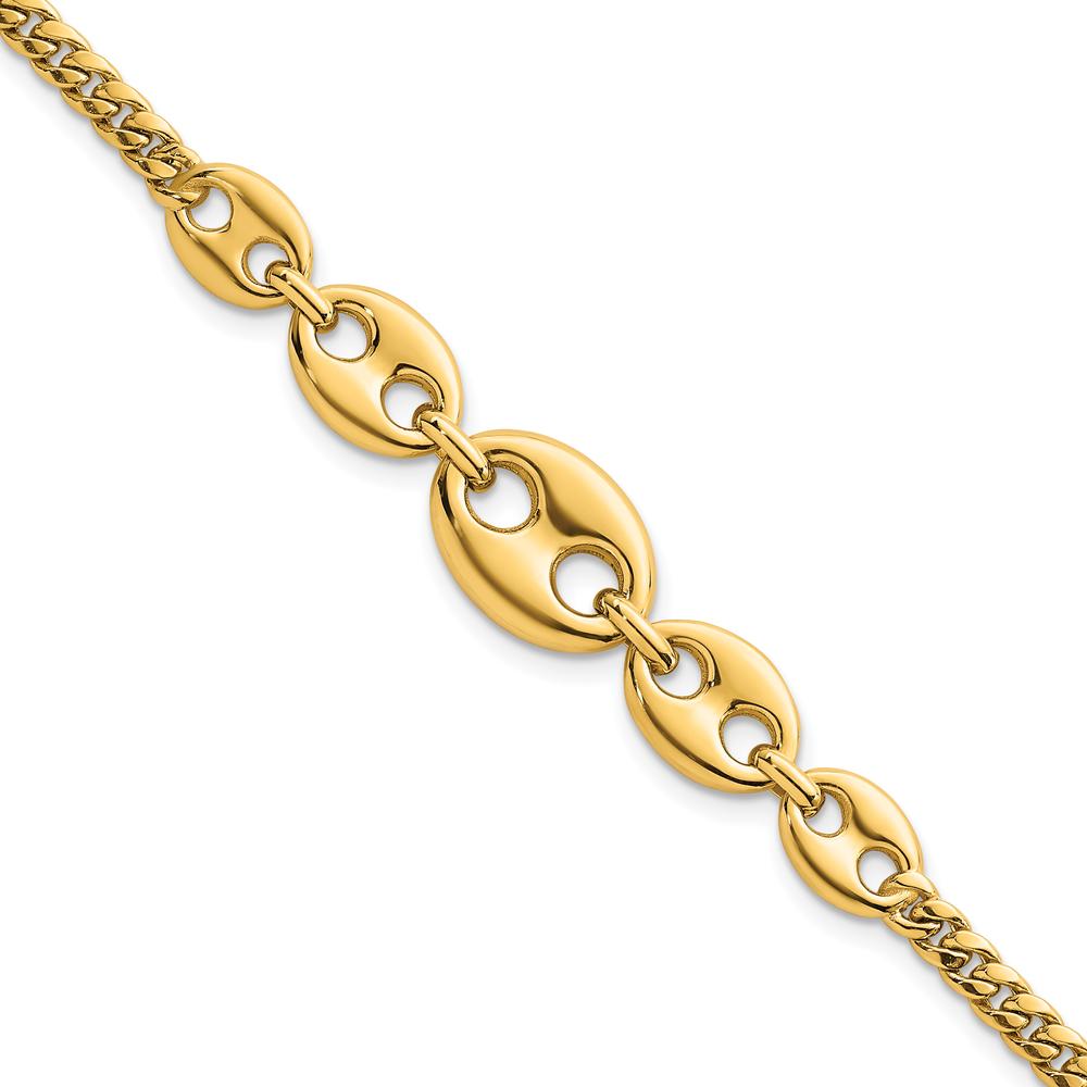 14K Yellow Gold Polished Graduated Puffed Mariner and Curb Link 7" Bracelet by 0