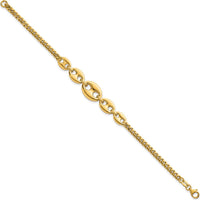 14K Yellow Gold Polished Graduated Puffed Mariner and Curb Link 7" Bracelet by 0
