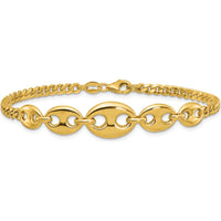 14K Yellow Gold Polished Graduated Puffed Mariner and Curb Link 7" Bracelet by 0