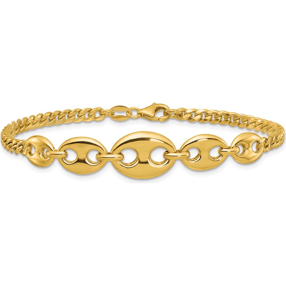 14K Yellow Gold Polished Graduated Puffed Mariner and Curb Link 7" Bracelet by 0