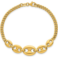 14K Yellow Gold Polished Graduated Puffed Mariner and Curb Link 7" Bracelet by 0