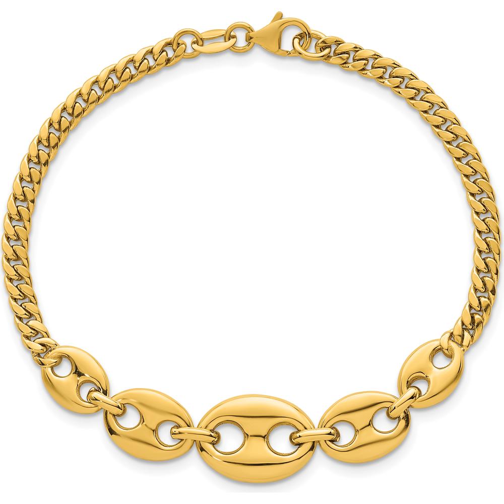 14K Yellow Gold Polished Graduated Puffed Mariner and Curb Link 7" Bracelet by 0