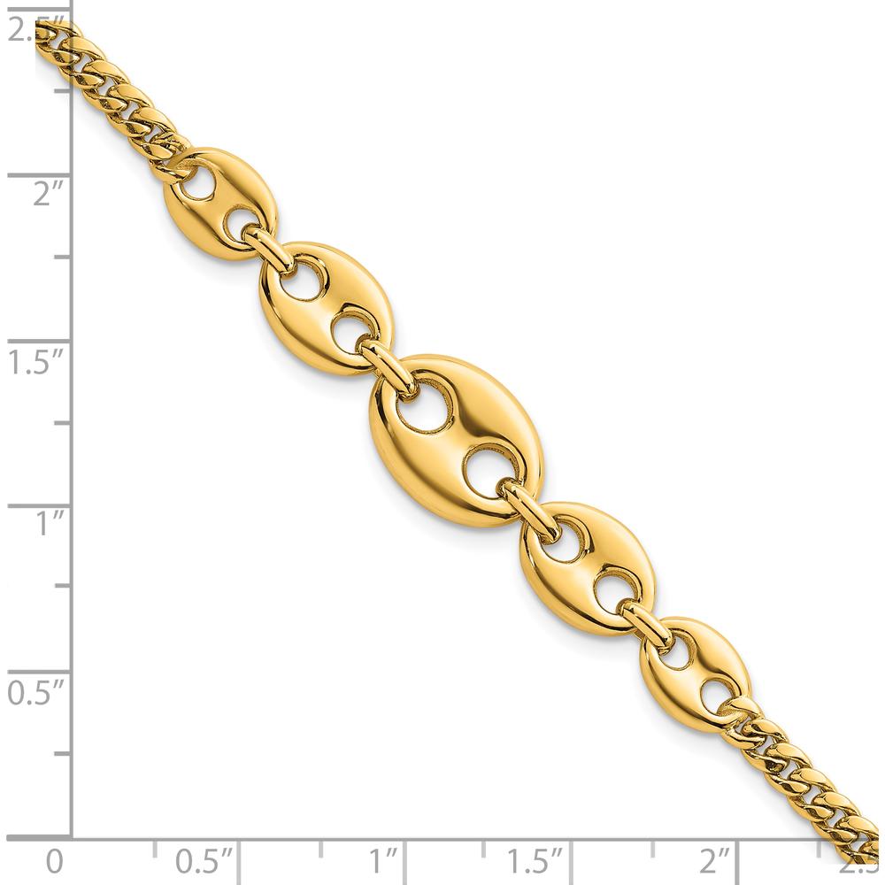14K Yellow Gold Polished Graduated Puffed Mariner and Curb Link 7" Bracelet by 0