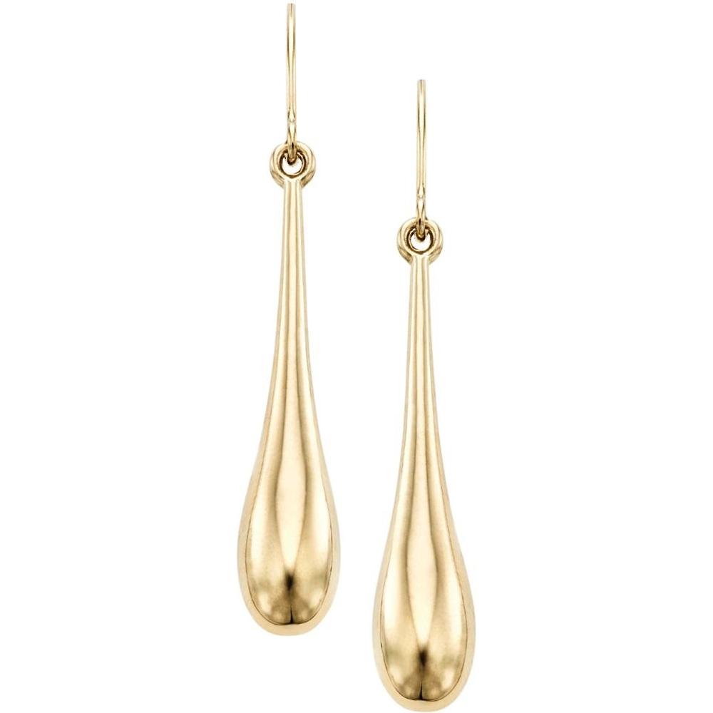 14K Yellow Gold Polished Graduated Teardrop Dangle Earrings with Euro Wire Closure - After The Ring Collection by Orozza Fine Jewelry