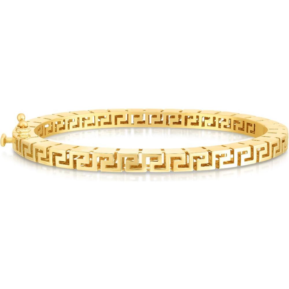 14K Yellow Gold Polished Greek Key Bangle Bracelet with Box Clasp - 13.70g by Orozza Fine Jewelry