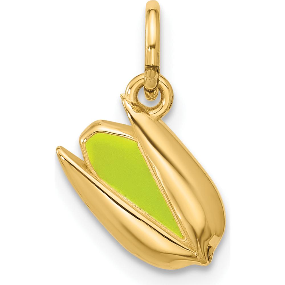 14K Yellow Gold Polished Green Enamel Pistachio Pendant by Oro Pregiato