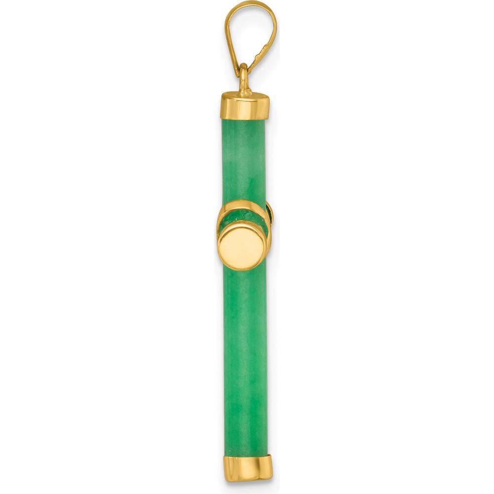 14K Yellow Gold Polished Green Jade Cross Pendant - 36mm Length by Oro Pregiato