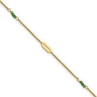 14K Yellow Gold Polished Green Zircon Beads Anklet with Extender - 10" Total Length